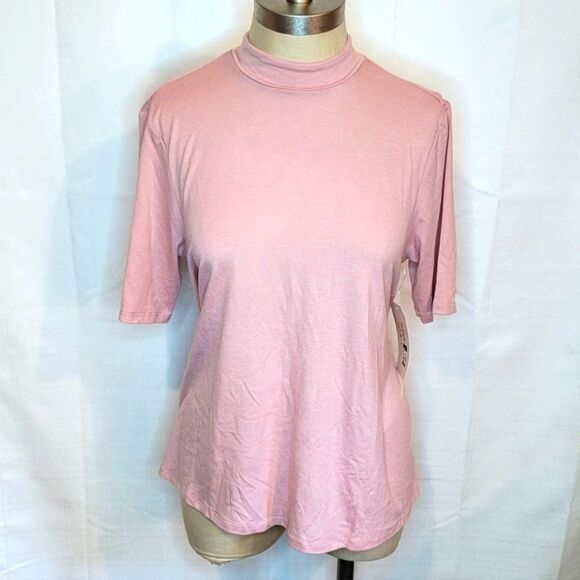 Eye Candy Super Soft Light Pink Mock Neck Tee With Open Back Size Medium - Picture 3 of 7